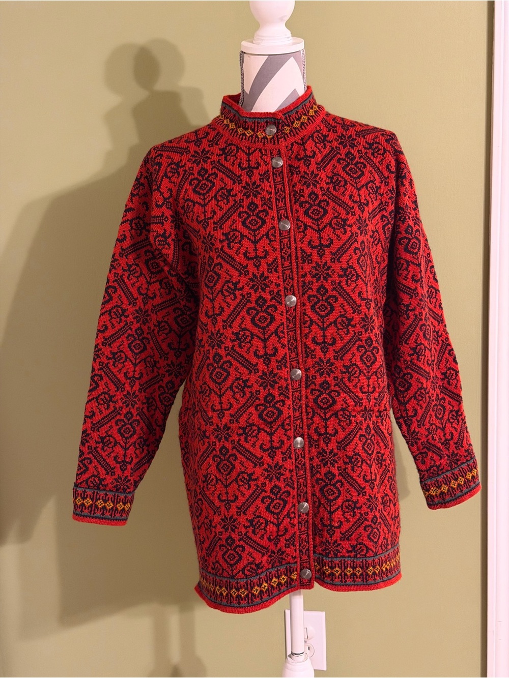 Vintage Lands End Women's Nordic wool Cardigan Sweater made in Norway